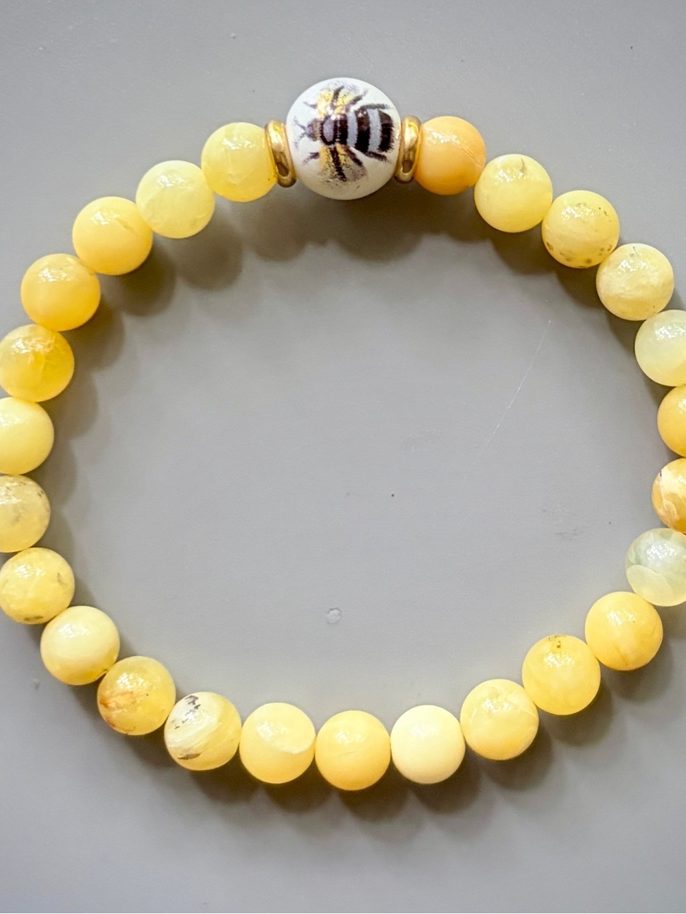 The Bumblebee and Natural Yellow Opal Handcrafted Bead Bracelet - Picture 2 of 4